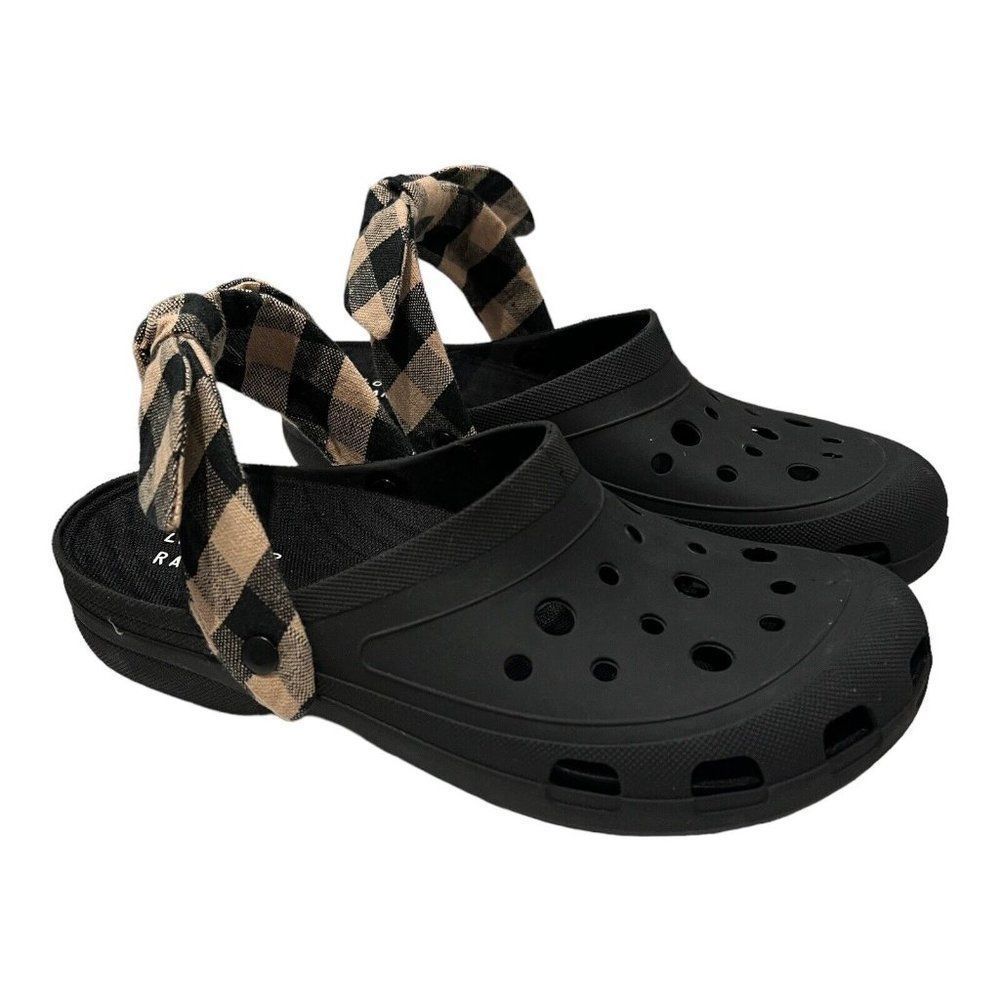 Loeffler Randall Ezra Rubber Sport Slides Clogs Gingham Bow Black - Picture 10 of 10